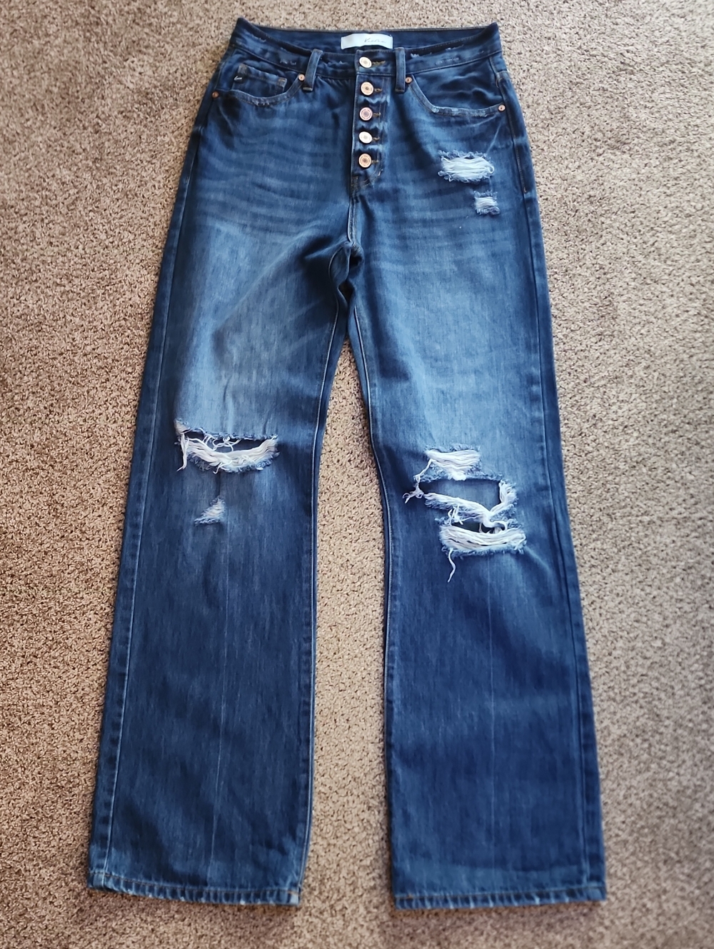 KanCan Dark Blue Distressed High-Rise Wide Leg Jeans- Size 25